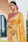 Banarasi Saree Designer Mustard Yellow Zari Woven Cotton Banarasi Saree saree online