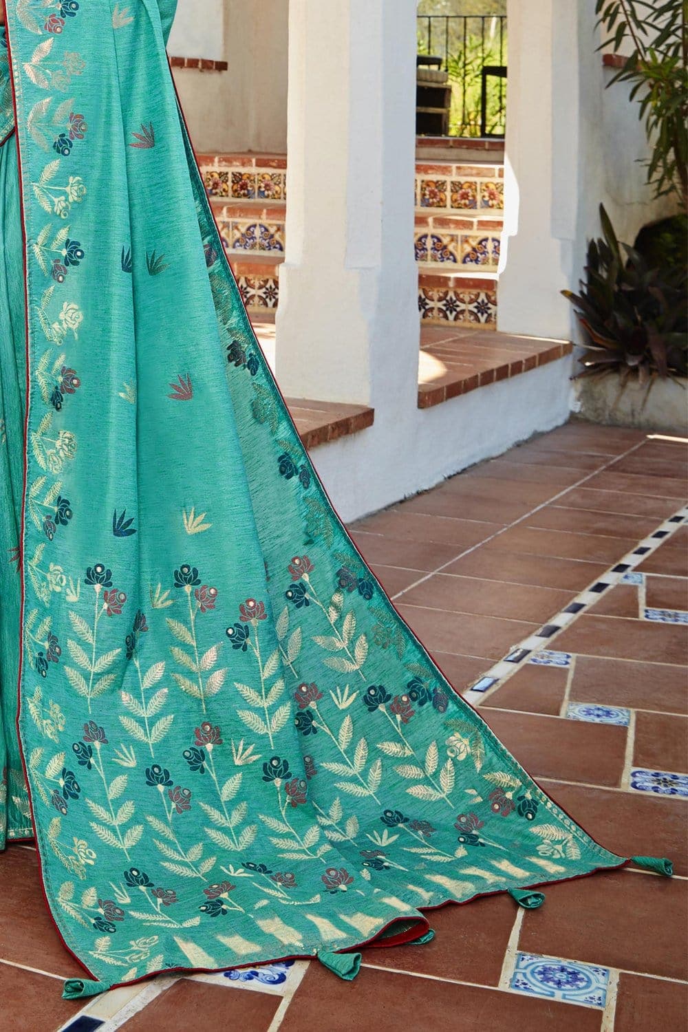 Banarasi Saree Designer Sky Blue Zari Woven Cotton Banarasi Saree saree online