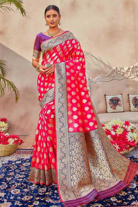 Banarasi Saree Desire Red Zari Butta Woven Banarasi Saree saree online