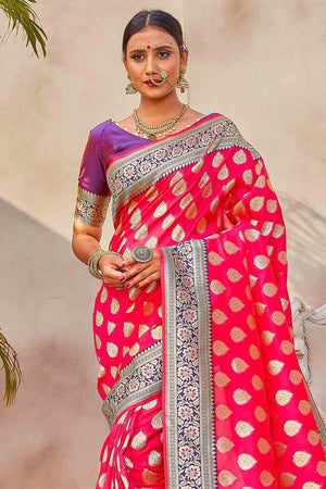 Desire Red Zari Butta Woven Banarasi Saree