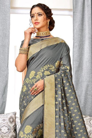 Dove Grey Banarasi Saree