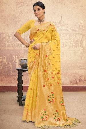 Dusky Yellow Banarasi Saree