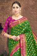 Emerald Green Zari Butta Saree