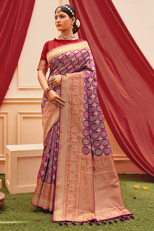 Fandango Purple Banarasi Saree