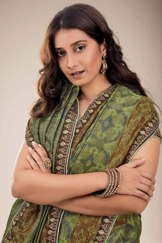green tanchoi Banarasi saree