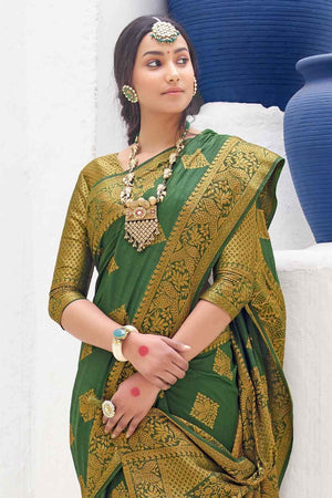 Fern Green Zari Butta Woven Banarasi Saree