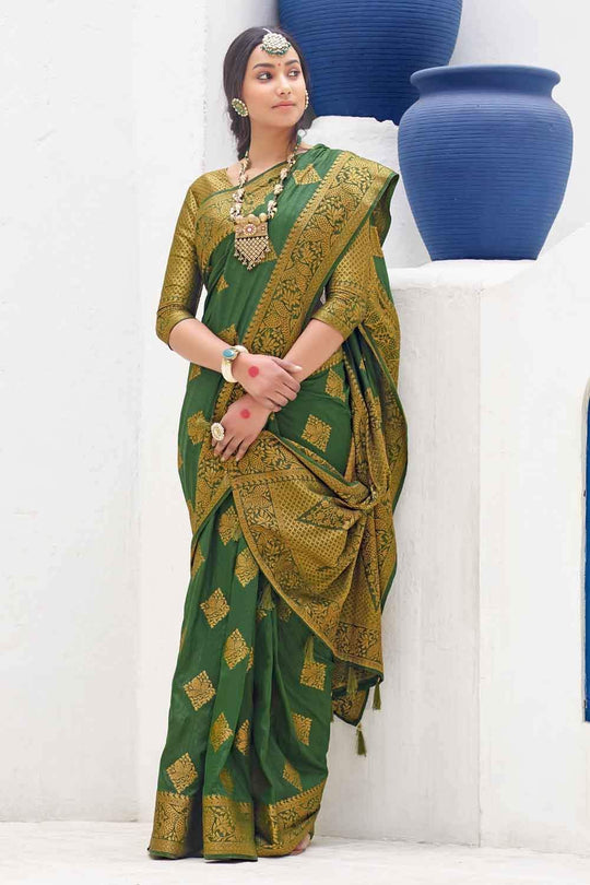 Banarasi Saree Fern Green Zari Butta Woven Banarasi Saree saree online
