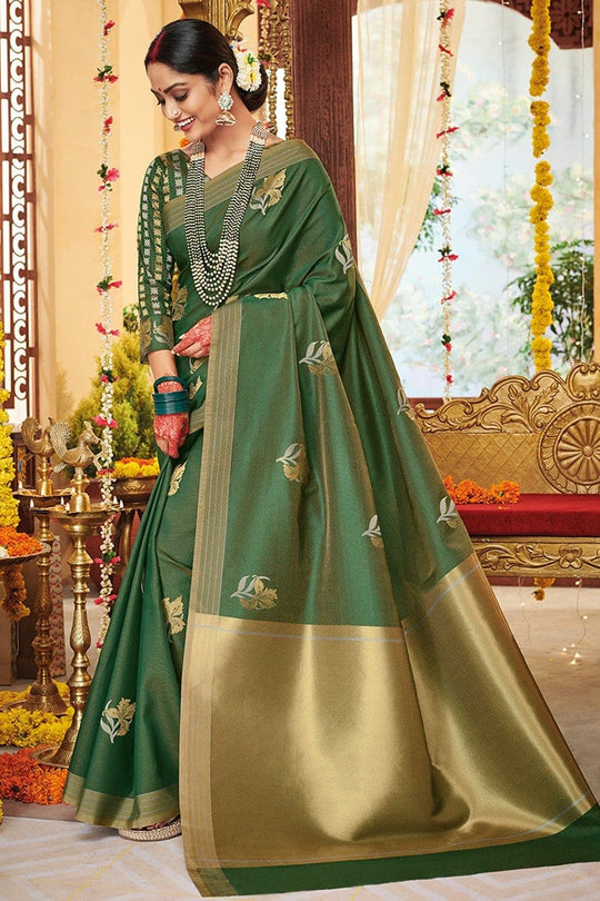 Banarasi Saree Fern Green Zari Butta Woven Banarasi Saree saree online