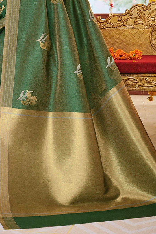 Banarasi Saree Fern Green Zari Butta Woven Banarasi Saree saree online