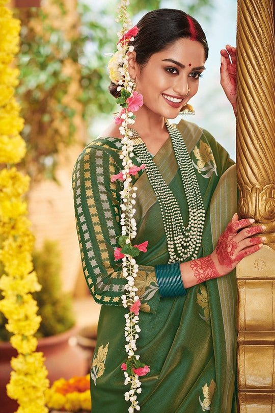 Banarasi Saree Fern Green Zari Butta Woven Banarasi Saree saree online