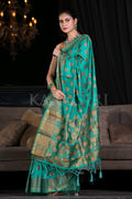 Fern Green Zari Butta Woven Banarasi Saree