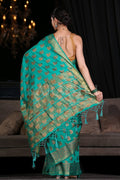 Fern Green Zari Butta Woven Banarasi Saree