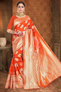 Banarasi Saree Fire Orange Printed Banarasi Saree saree online