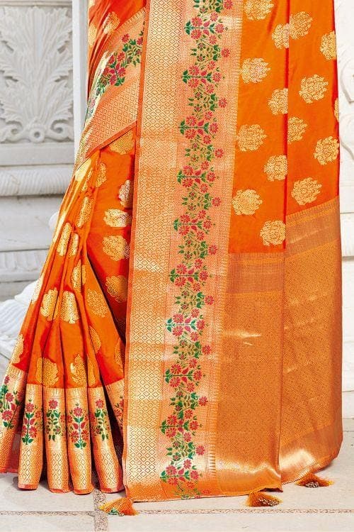 Fire Orange Zari banarasi Saree