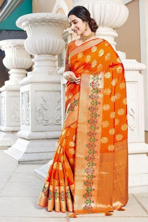 Fire Orange Zari banarasi Saree