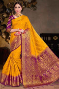 Fire Yellow Zari Butta Banarasi Saree