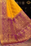Fire Yellow Zari Butta Banarasi Saree