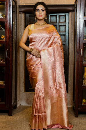 Flamingo Pink Banarasi Saree