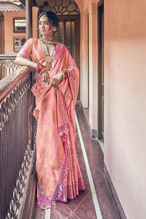 Flamingo Pink Banarasi Saree
