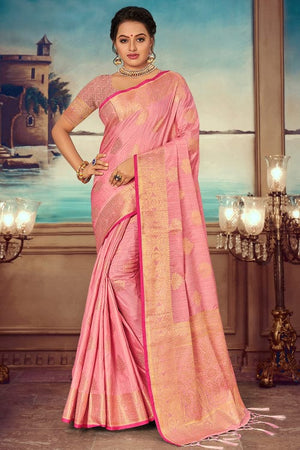 Flamingo Pink Banarasi Saree