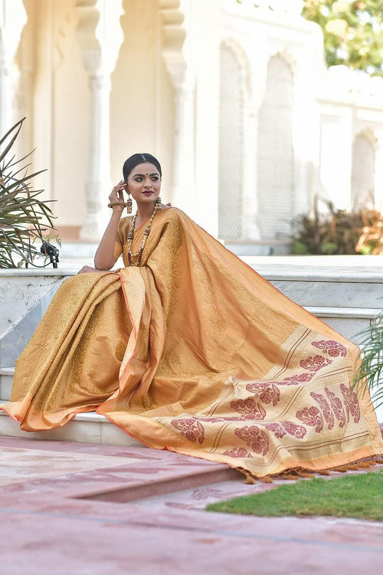 Flaxen Yellow Banarasi Saree