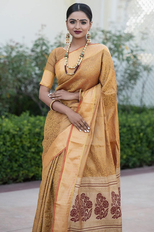 Flaxen Yellow Banarasi Saree