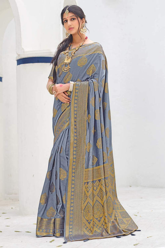 Banarasi Saree Flint Grey Zari Butta Woven Banarasi Saree saree online