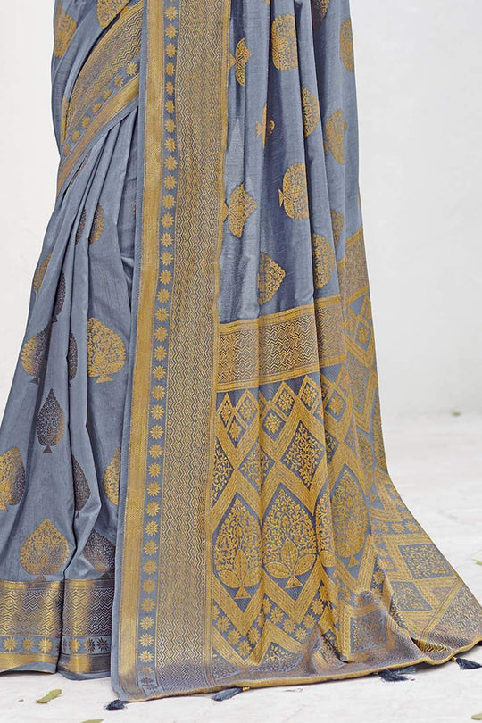 Banarasi Saree Flint Grey Zari Butta Woven Banarasi Saree saree online