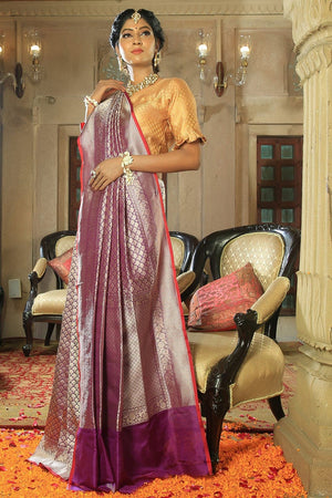 Floral Purple Banarasi Saree
