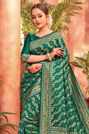 Forest Green Heavy Zari Woven Banarasi Saree