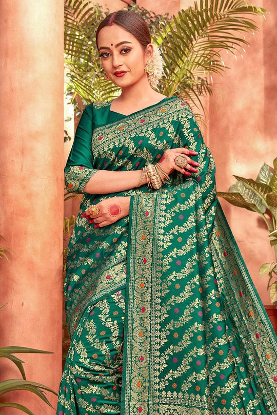 Banarasi Saree Forest Green Heavy Zari Woven Banarasi Saree saree online