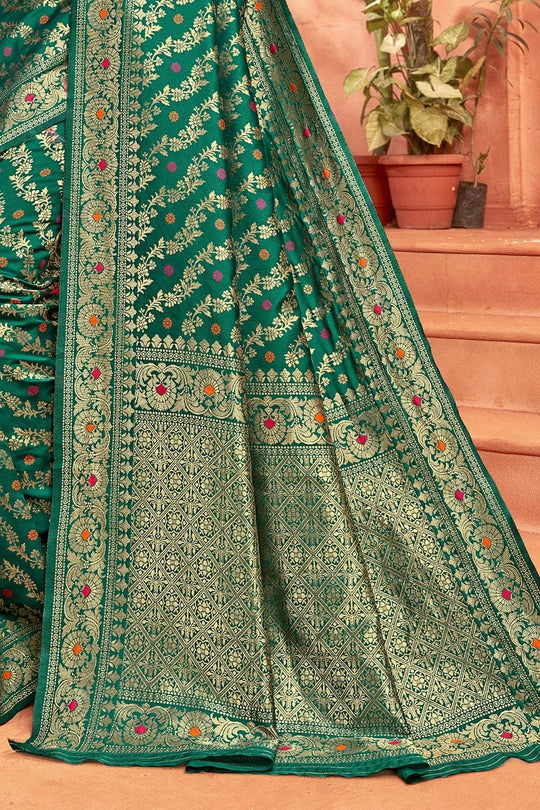 Banarasi Saree Forest Green Heavy Zari Woven Banarasi Saree saree online