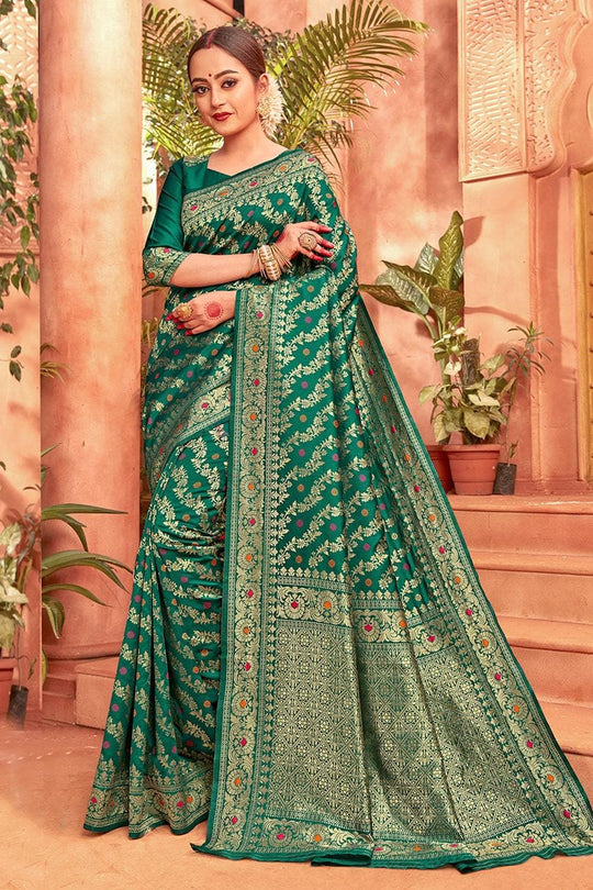 Banarasi Saree Forest Green Heavy Zari Woven Banarasi Saree saree online