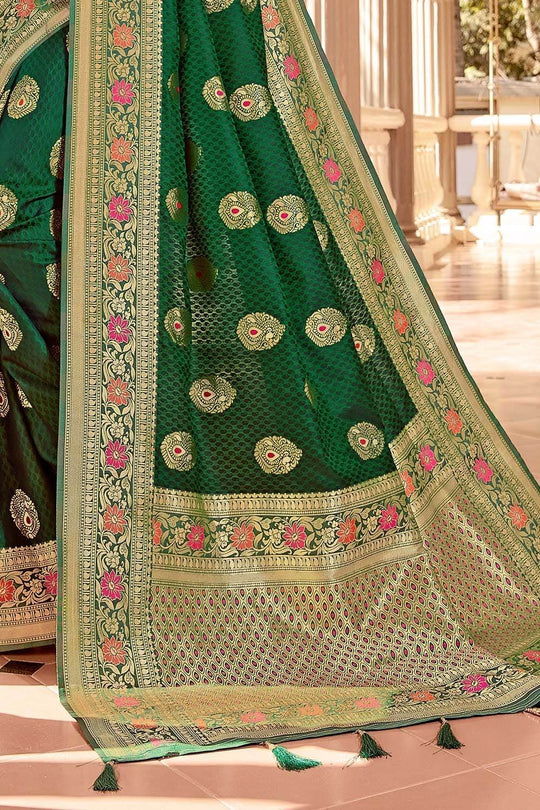 Banarasi Saree Forest Green Zari Butta Woven Banarasi Saree saree online