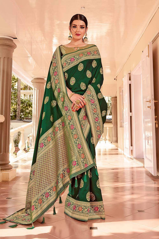 Banarasi Saree Forest Green Zari Butta Woven Banarasi Saree saree online