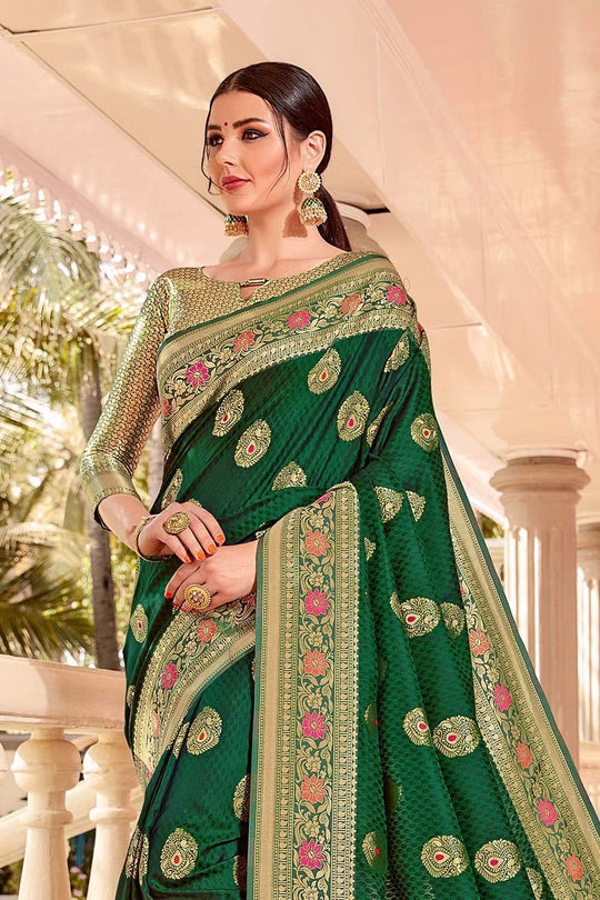 Banarasi Saree Forest Green Zari Butta Woven Banarasi Saree saree online