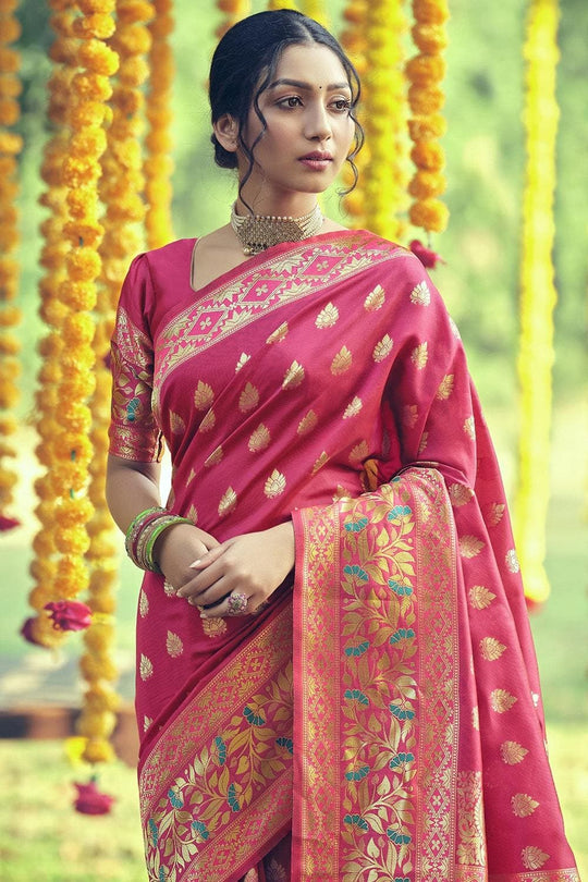 French Rose Pink Banarasi Saree