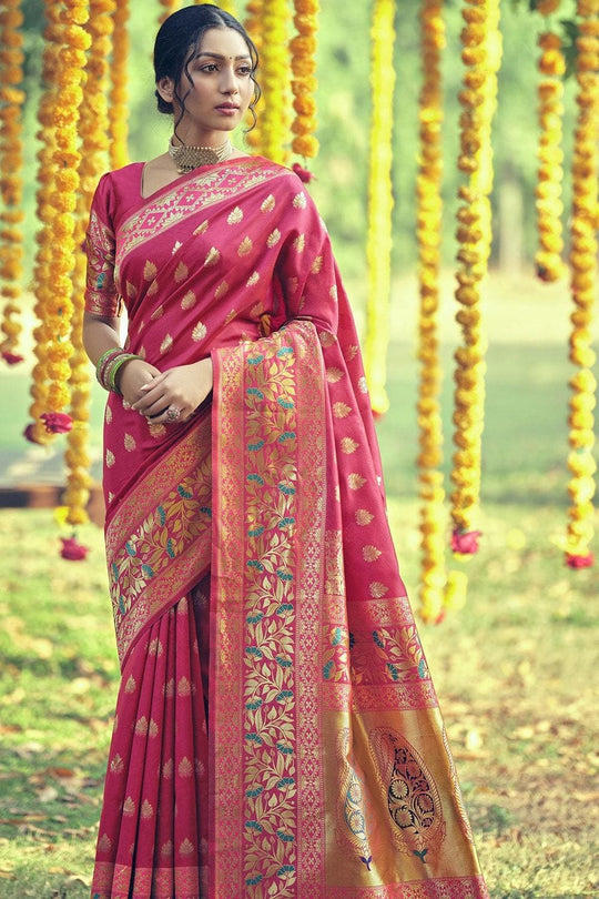 French Rose Pink Banarasi Saree