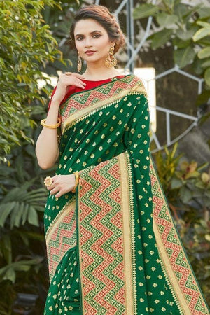 Fun Green Zari Butta Banarasi Saree