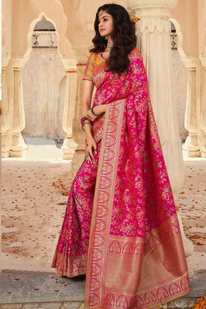 Fuscia Pink Designer Banarasi Saree