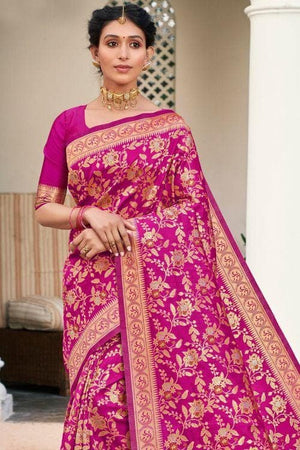 Fuscian Pink Intricate Jaal Woven Banarasi Saree