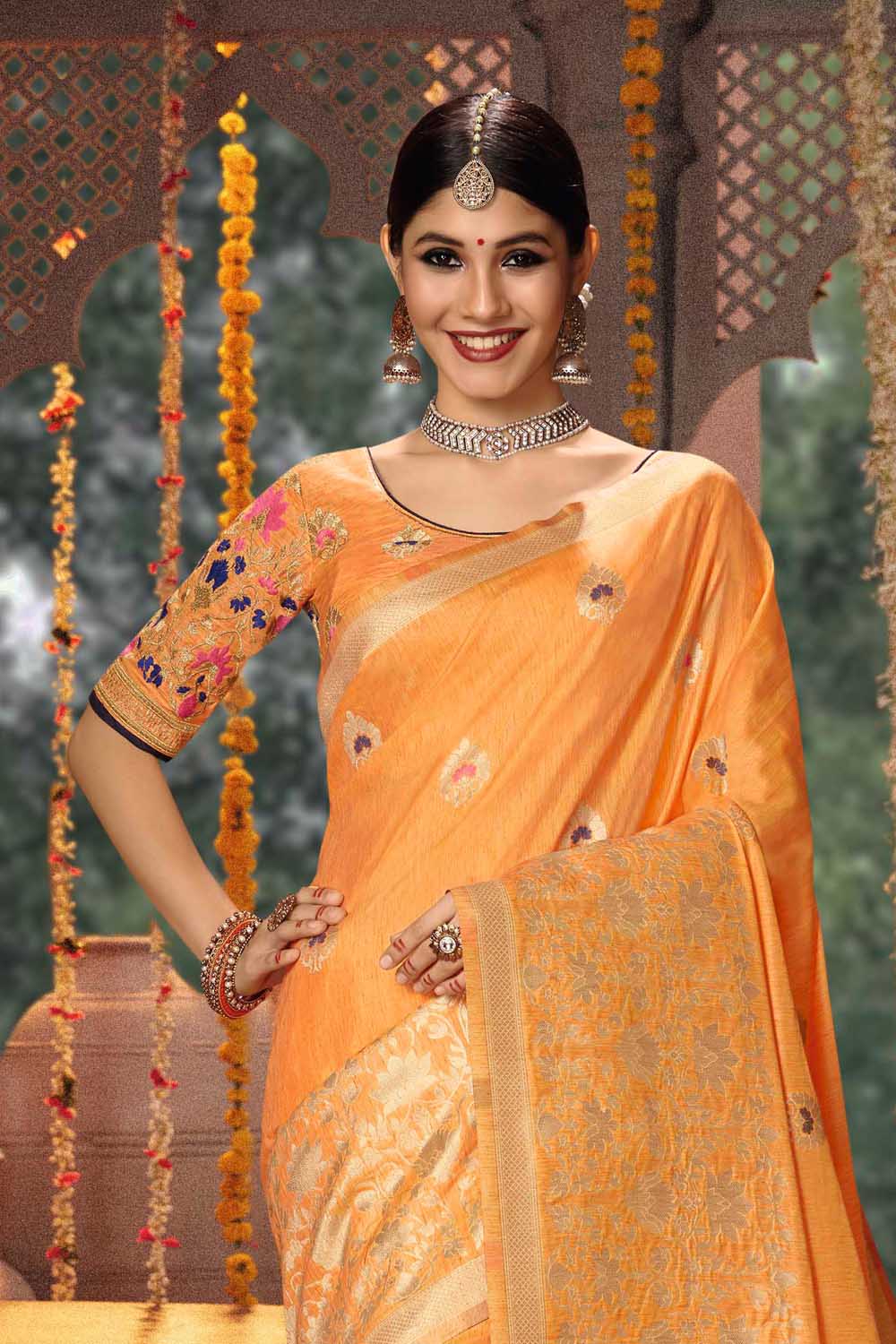 Banarasi Saree Ginger Orange Jacqaurd Banarasi Saree saree online
