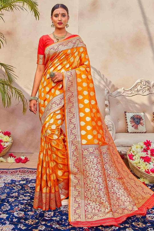 Banarasi Saree Gold Yellow Zari Butta Woven Banarasi Saree saree online