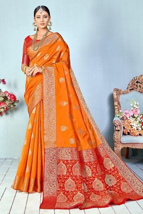 Banarasi Saree Gold Yellow Zari Butta Woven Banarasi Saree saree online