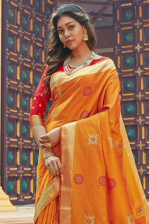 Gold Yellow Zari Woven Banarasi Saree