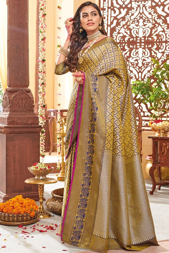 Banarasi Saree Golden Blue Zari Woven Banarasi Saree saree online