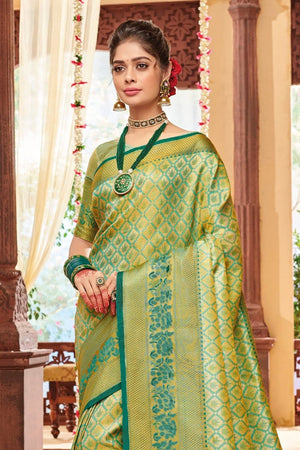 Golden Green Zari Woven Banarasi Saree