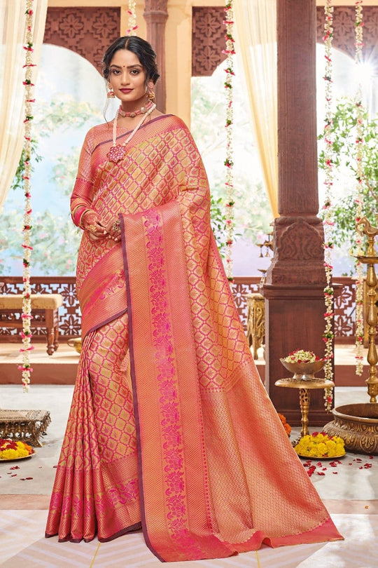 Banarasi Saree Golden Pink Zari Woven Banarasi Saree saree online