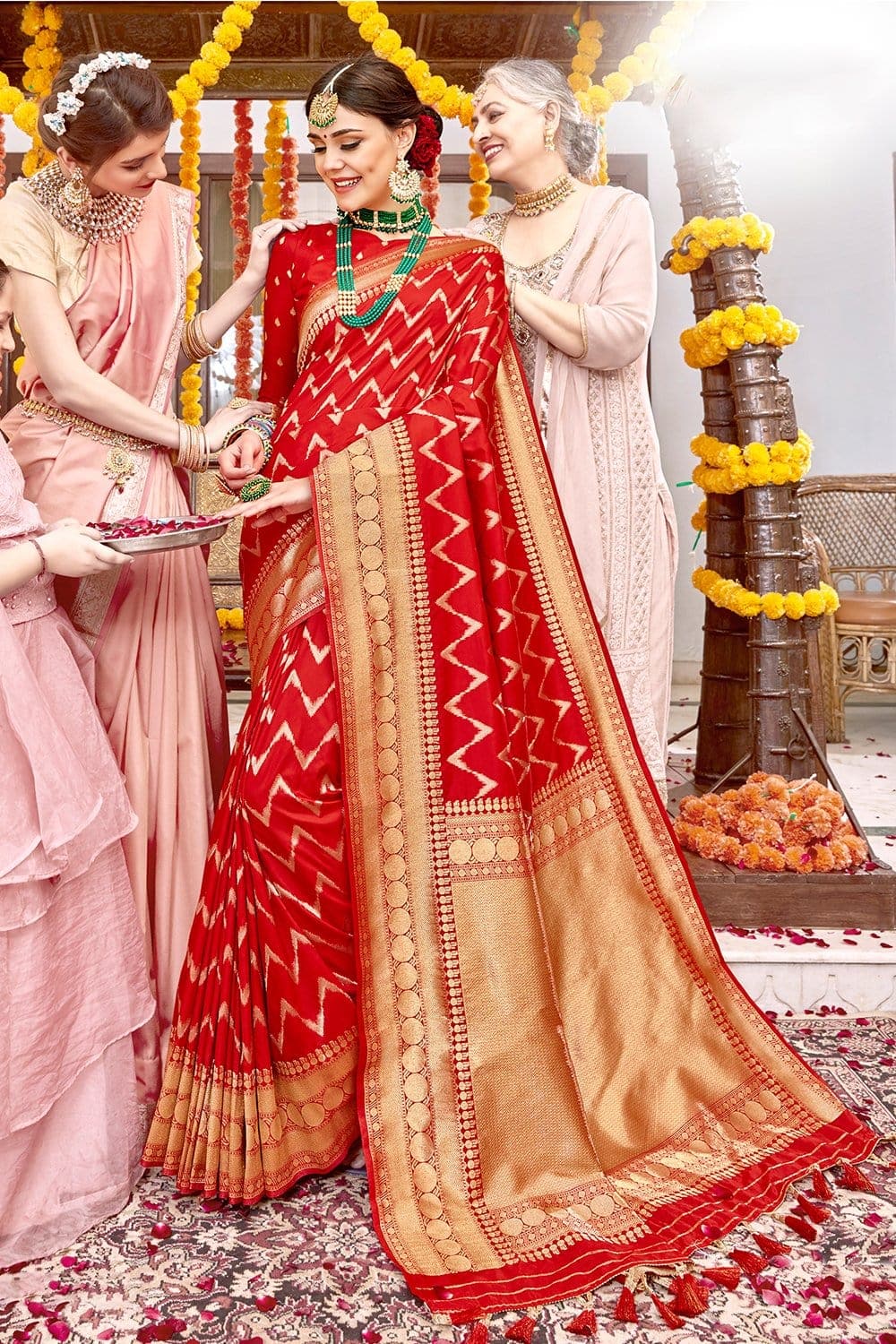 Banarasi Saree Gorgeous Cherry Red Banarasi  Saree saree online