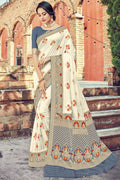 Banarasi Saree Gorgeous Daisy White Banarasi Saree saree online